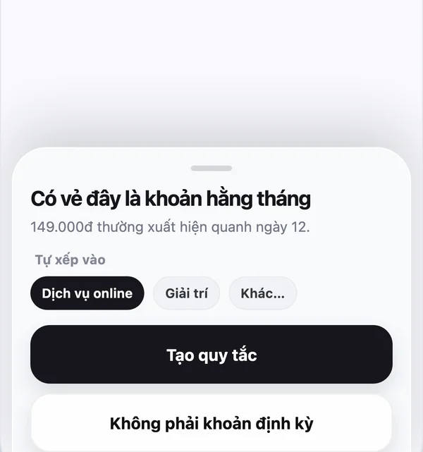 Mibi hỏi có phải khoản hằng tháng không: 149.000đ thường xuất hiện quanh ngày 12